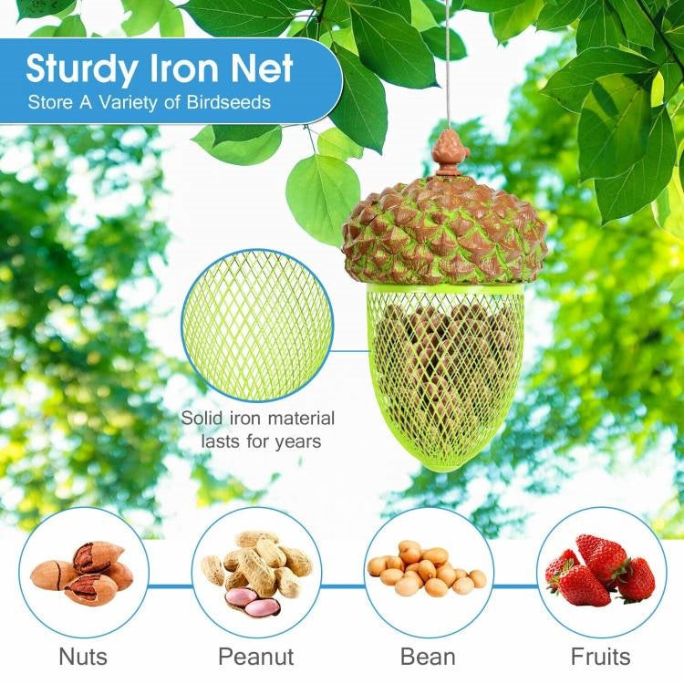 Outdoor Metal Mesh Bird Feeder with Metal Acorn Roof