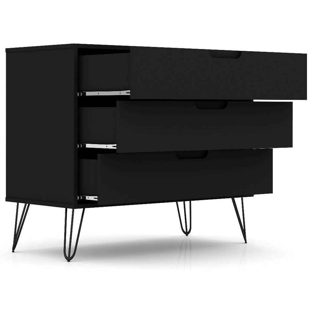 Modern Scandinavian Style Bedroom 3-Drawer Dresser in Black Wood Finish