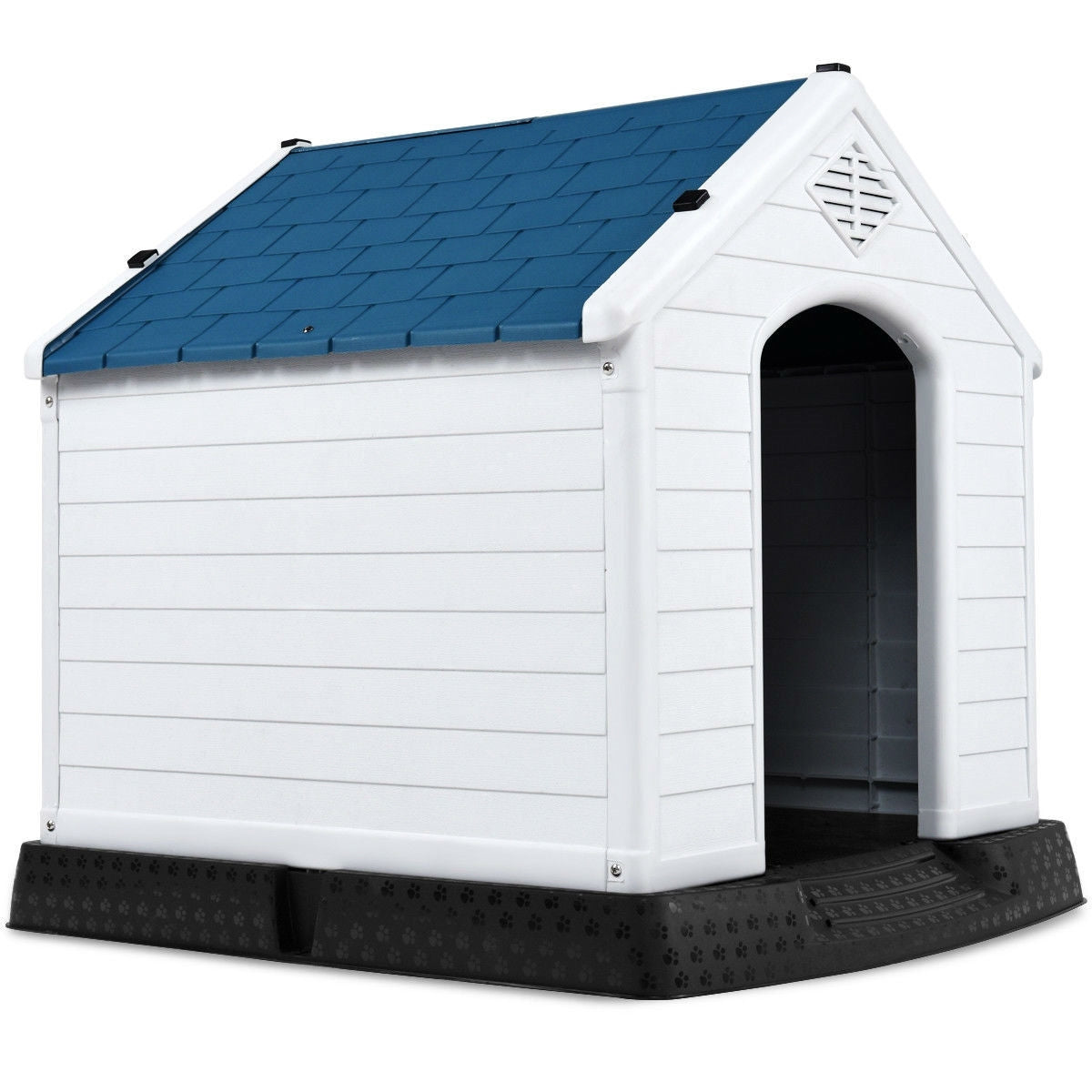 Medium size Dog House Outdoor White Blue Plastic with Elevated Floor