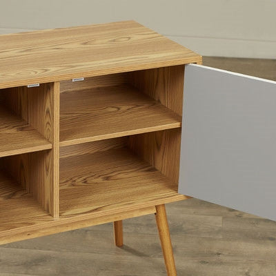 Mid-Century Modern Console Table Storage Cabinet with Solid Wood Legs