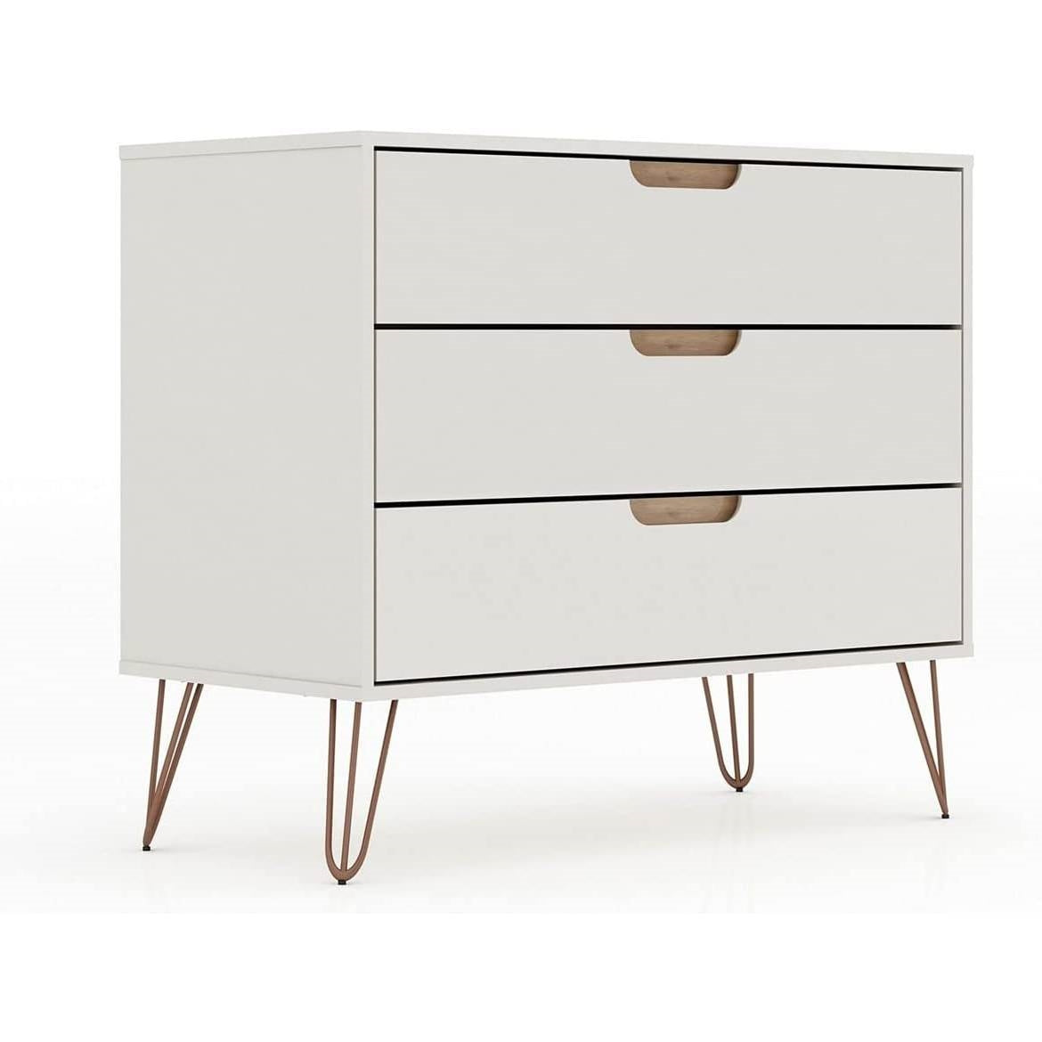 Modern Bedroom Scandinavian Style 3-Drawer Dresser in Off-White Natural Finish