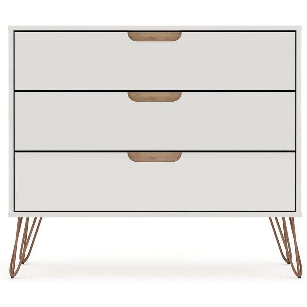 Modern Bedroom Scandinavian Style 3-Drawer Dresser in Off-White Natural Finish