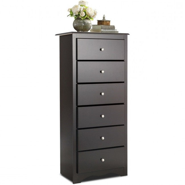 Modern Espresso 6 Drawer Tall Wood Dresser Chest