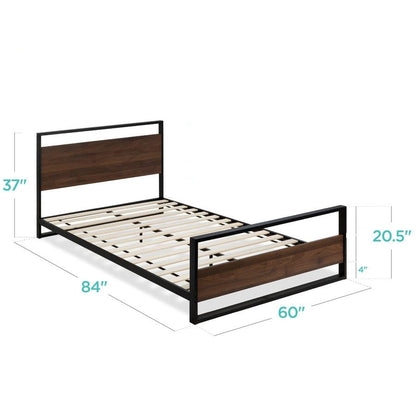 Modern FarmHome Queen Low Profile Metal Wood Platform Bed