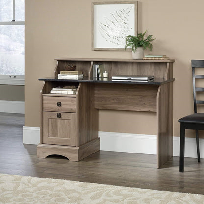 Rustic Oak Slat Top Computer Desk w/ Filing Cabinet