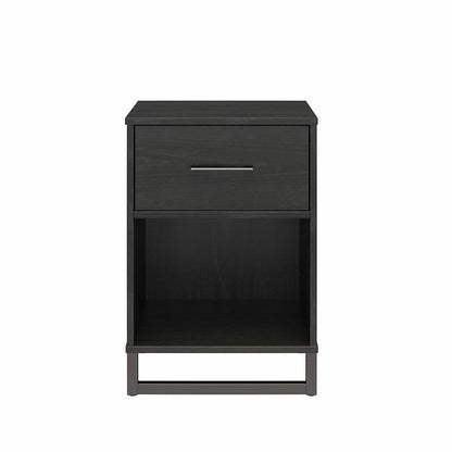 Modern 1-Drawer Bedroom Nightstand in Rustic Black Wood Finish with Metal Legs