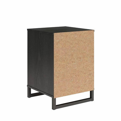 Modern 1-Drawer Bedroom Nightstand in Rustic Black Wood Finish with Metal Legs