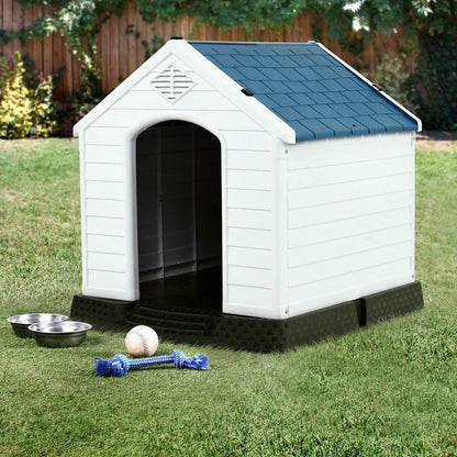 Medium size Outdoor Heavy Duty Blue and White Plastic Dog House