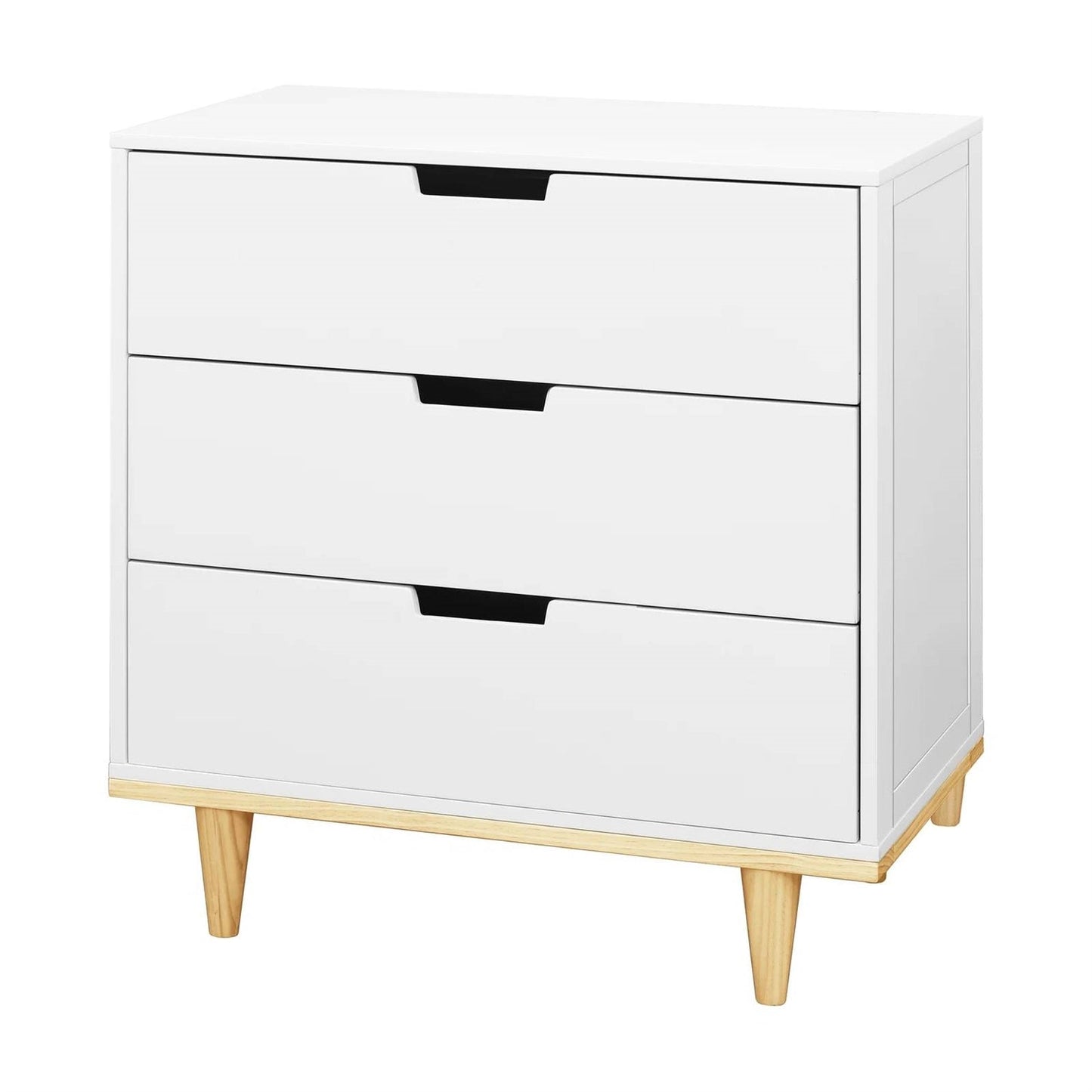 Modern Mid-Century Style 3-Drawer Dresser Chest in White Natural Wood Finish