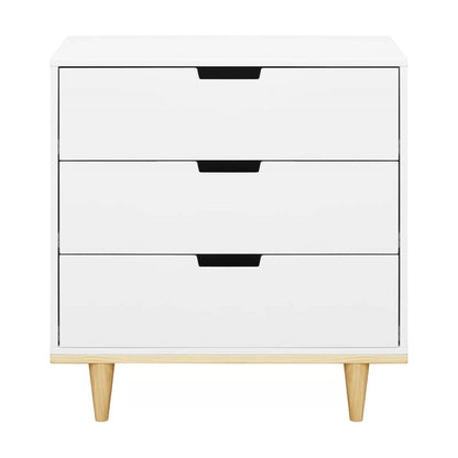 Modern Mid-Century Style 3-Drawer Dresser Chest in White Natural Wood Finish