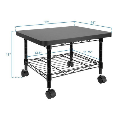 Multipurpose Black Metal 2-Tier Mobile Under Desk Printer Stand Cart w/ Casters