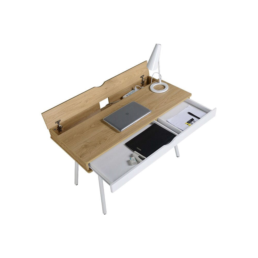 Modern Heavy Duty Laptop Computer Desk with Storage Drawer in Pine Wood Finish