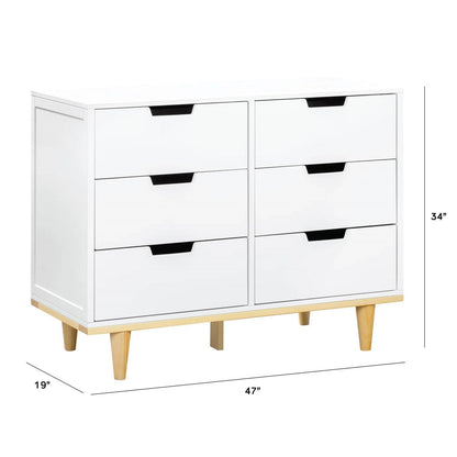 Modern Mid-Century Style 6-Drawer Double Dresser in White Natural Wood Finish