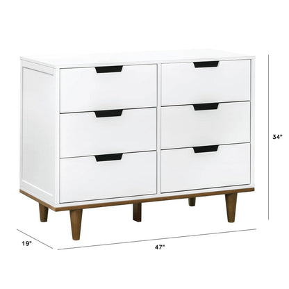 Modern Mid-Century Style 6-Drawer Double Dresser in White Walnut Wood Finish