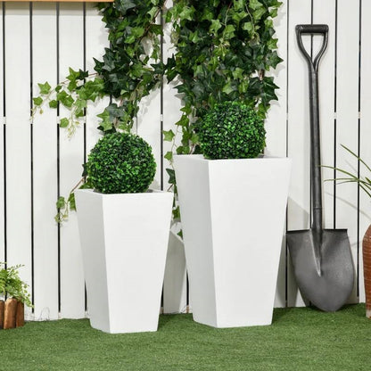 Set of 2 Modern Lightweight Outdoor Patio Flower Pot Planter Box in White