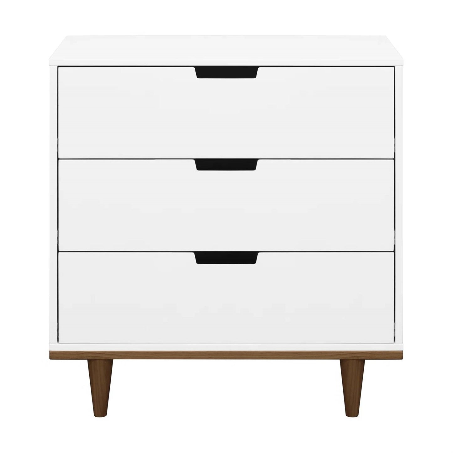 Modern Mid-Century Style 3-Drawer Dresser Chest in White Walnut Wood Finish