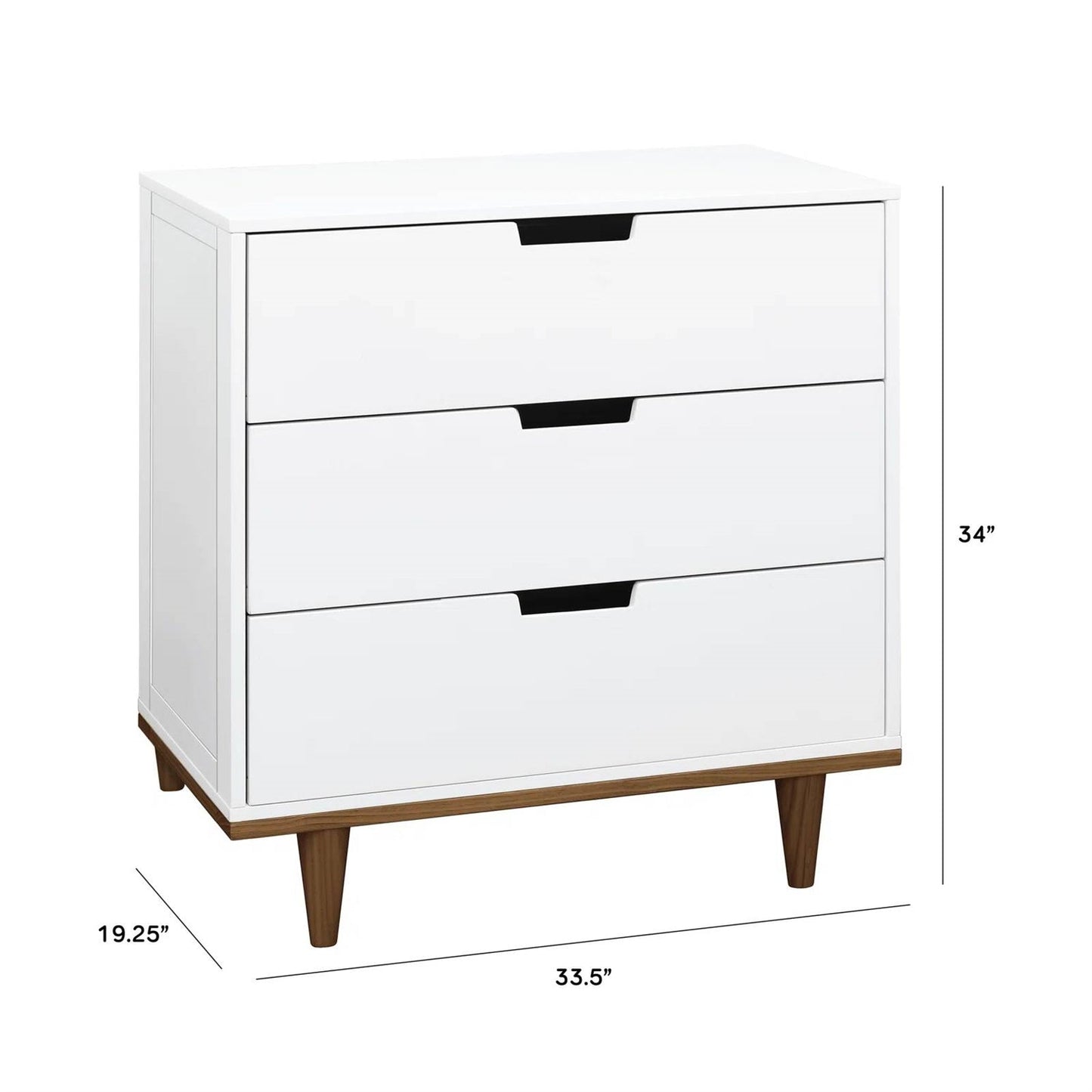 Modern Mid-Century Style 3-Drawer Dresser Chest in White Walnut Wood Finish