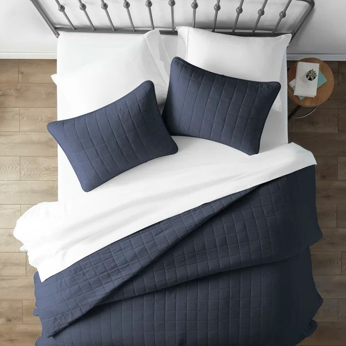 3 Piece Microfiber Farmhouse Coverlet Bedspread Set Navy, Full/Queen