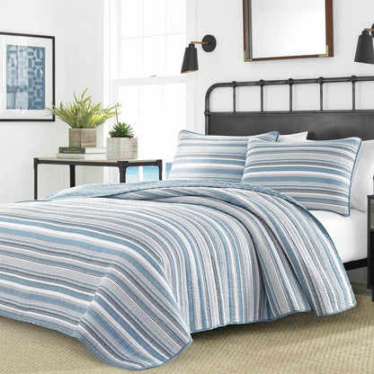 Full/Queen 3 Piece Nautical Anchor Blues 100-Percent Cotton Reversible Quilt Set