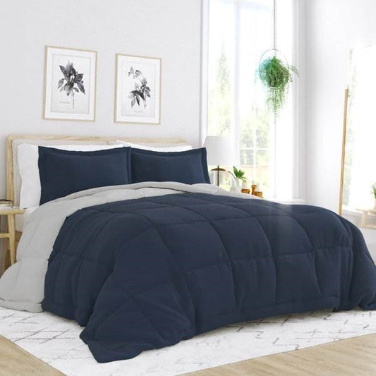 Twin/Twin XL 2-Piece Microfiber Reversible Comforter Set in Navy Blue/Grey