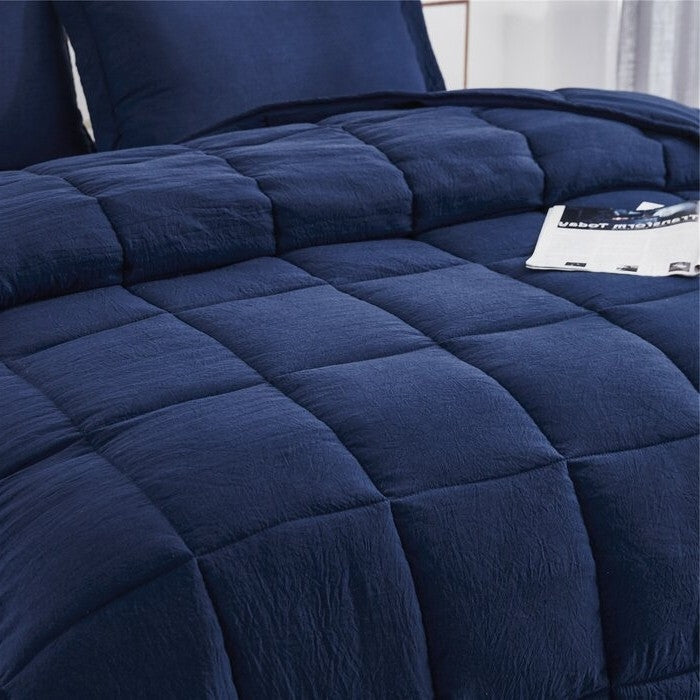 Queen Size Navy 3 Piece Microfiber Reversible Comforter Set