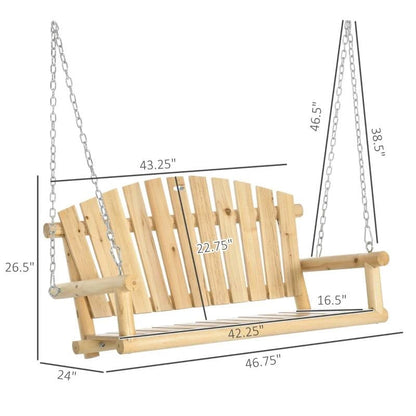Natural Wooden 2-Seater Hanging Outdoor Porch Swing