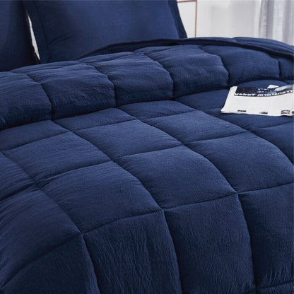 Twin Size Navy 3 Piece Microfiber Reversible Comforter Set