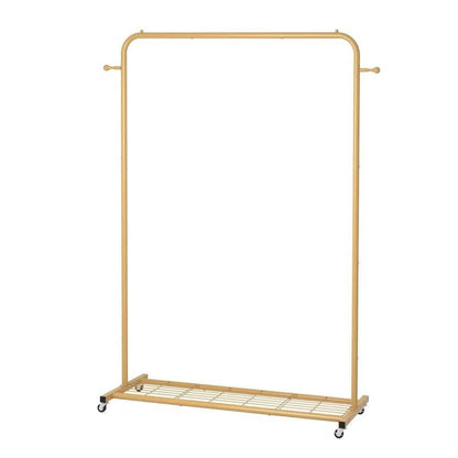 Modern Garment Rack Clothes Hanging Rod with Lockable Wheels in Gold