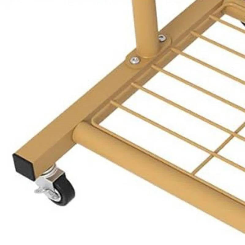 Modern Garment Rack Clothes Hanging Rod with Lockable Wheels in Gold