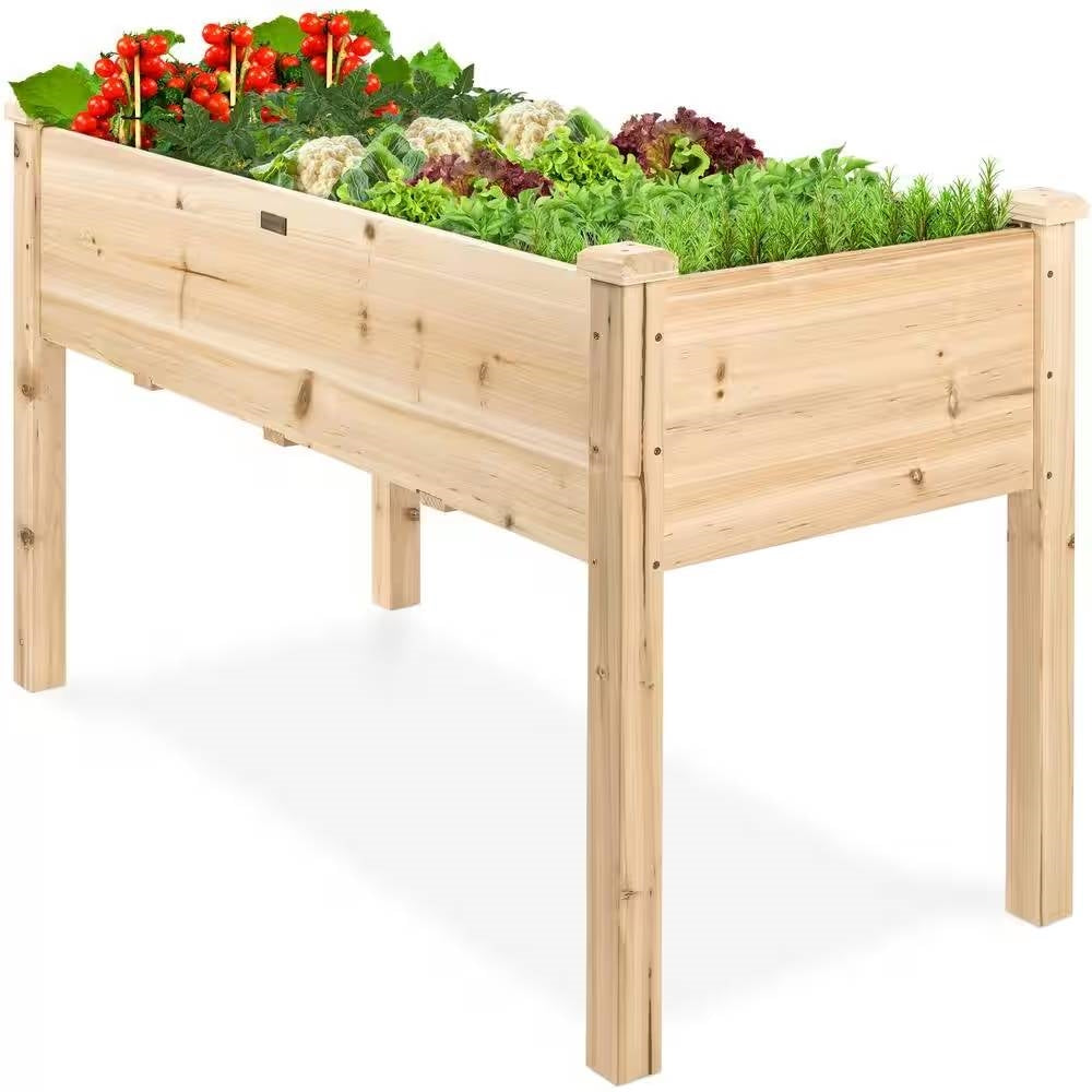 Outdoor 4-ft x 2-ft Fir Wood Raised Garden Bed Planter Box