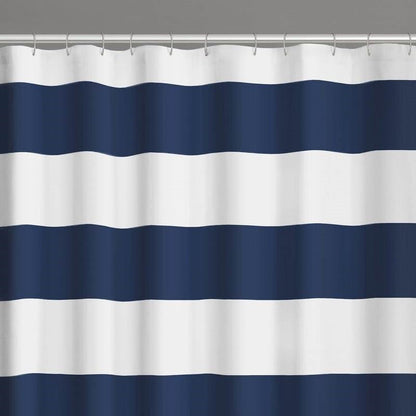 72 x 70 inch Polyester Navy Blue White Nautical Ocean Striped Shower Curtain