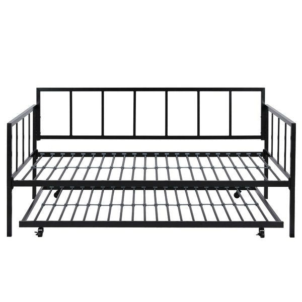 Twin size Heavy Duty Metal Daybed with Roll-Out Trundle Bed