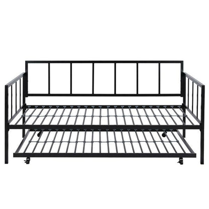 Twin size Heavy Duty Metal Daybed with Roll-Out Trundle Bed