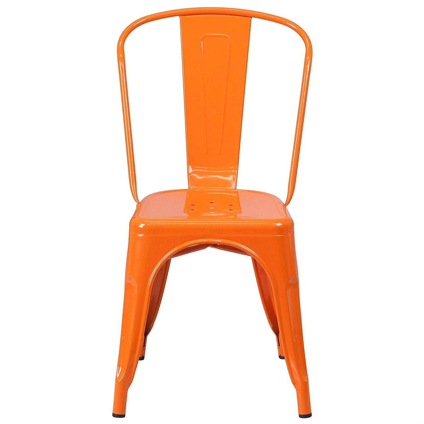 Set of 4 Outdoor Indoor Orange Metal Stacking Bistro Dining Chairs