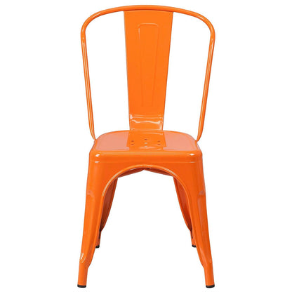 Set of 4 Outdoor Indoor Orange Metal Stacking Bistro Dining Chairs