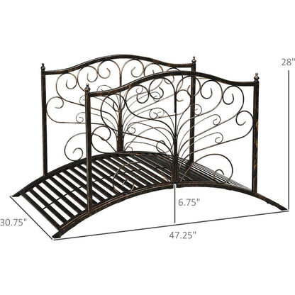 Outdoor 4-ft Heavy Duty Metal Garden Bridge in Black Bronze Finish