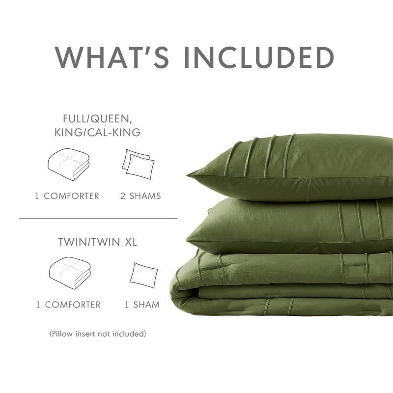 King size Microfiber Pleated Soft Lightweight Comforter Set in Olive Green