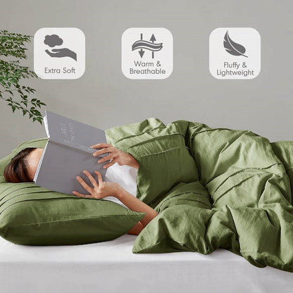 Twin/Twin XL Microfiber Pleated Soft Lightweight Comforter Set in Olive Green