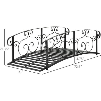 Outdoor Heavy Duty Black Metal Arch 7-ft Garden Bridge with Side-Rails