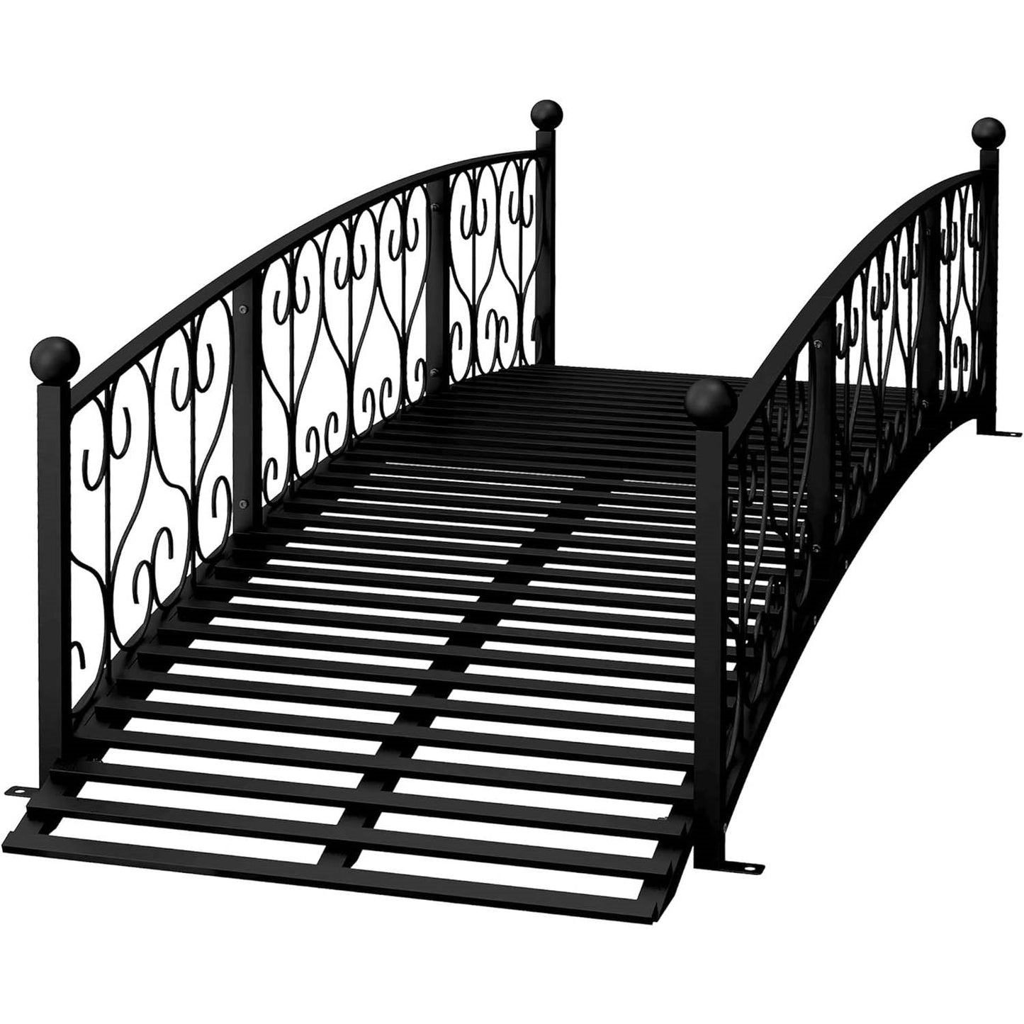 Outdoor Black Metal Arch 7-ft Garden Bridge with Side-Rails