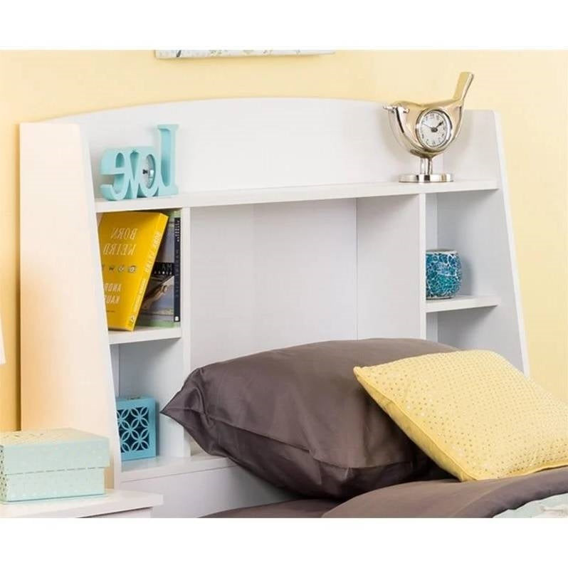 Twin size Bookcase Storage Headboard in White Wood Finish