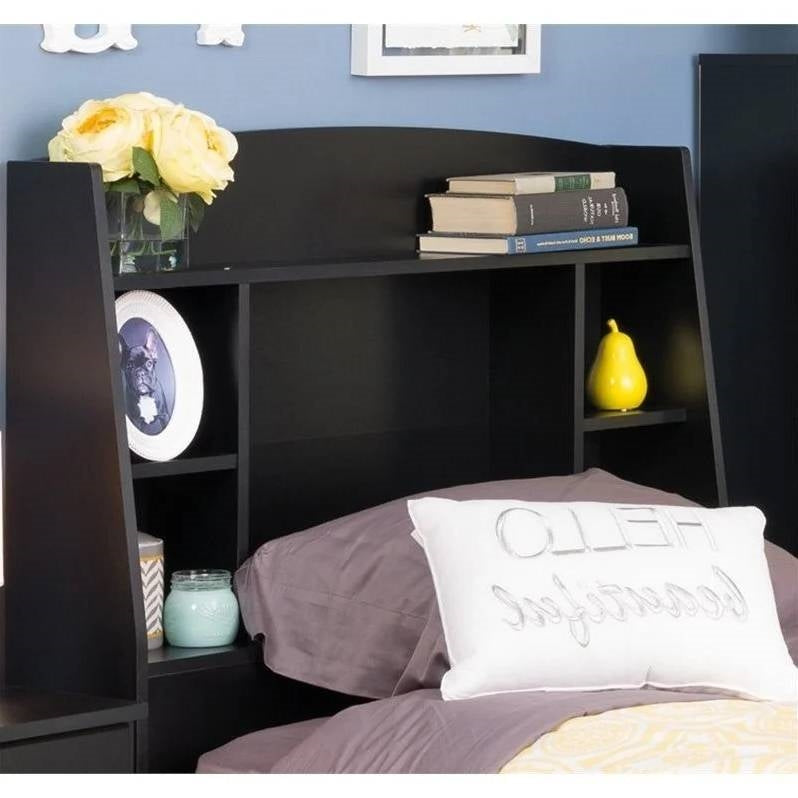 Twin size Bookcase Storage Headboard in Black Wood Finish