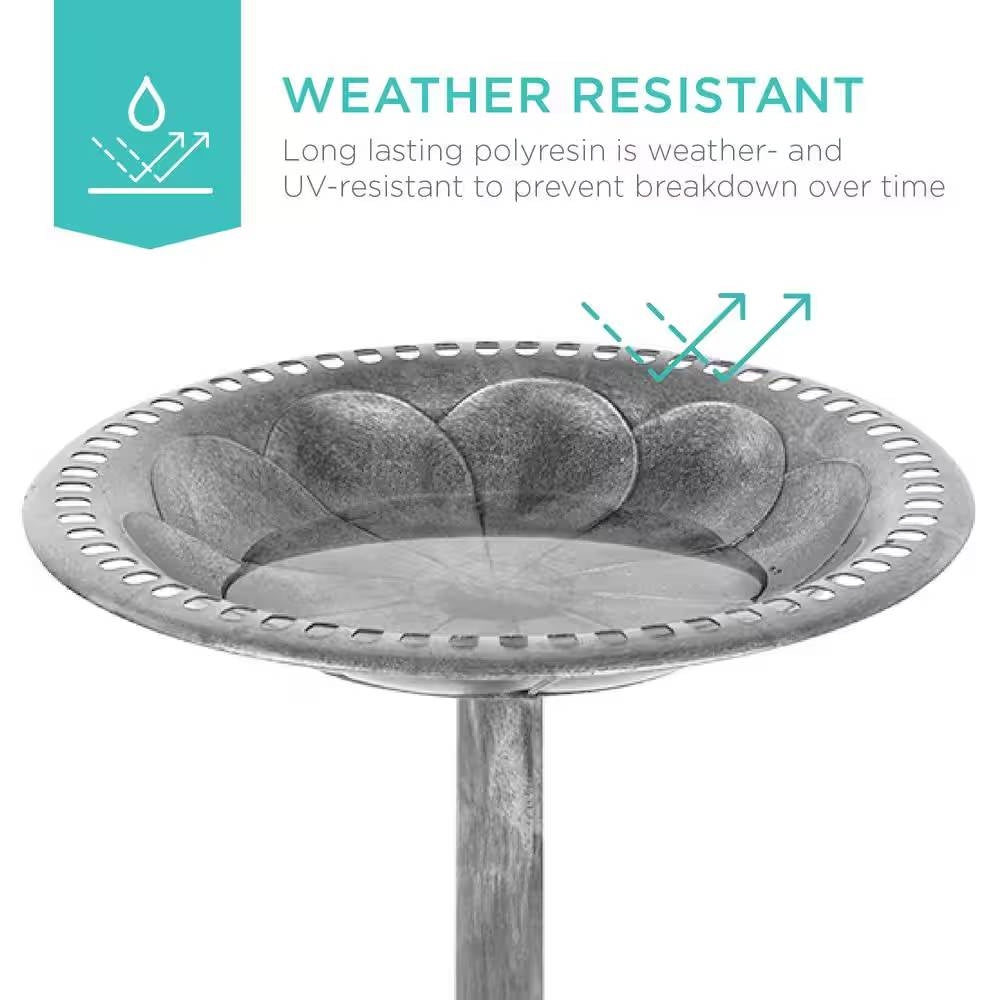 Outdoor Weather Resistant Polyresin Bird Bath in Rustic Aged Silver Finish