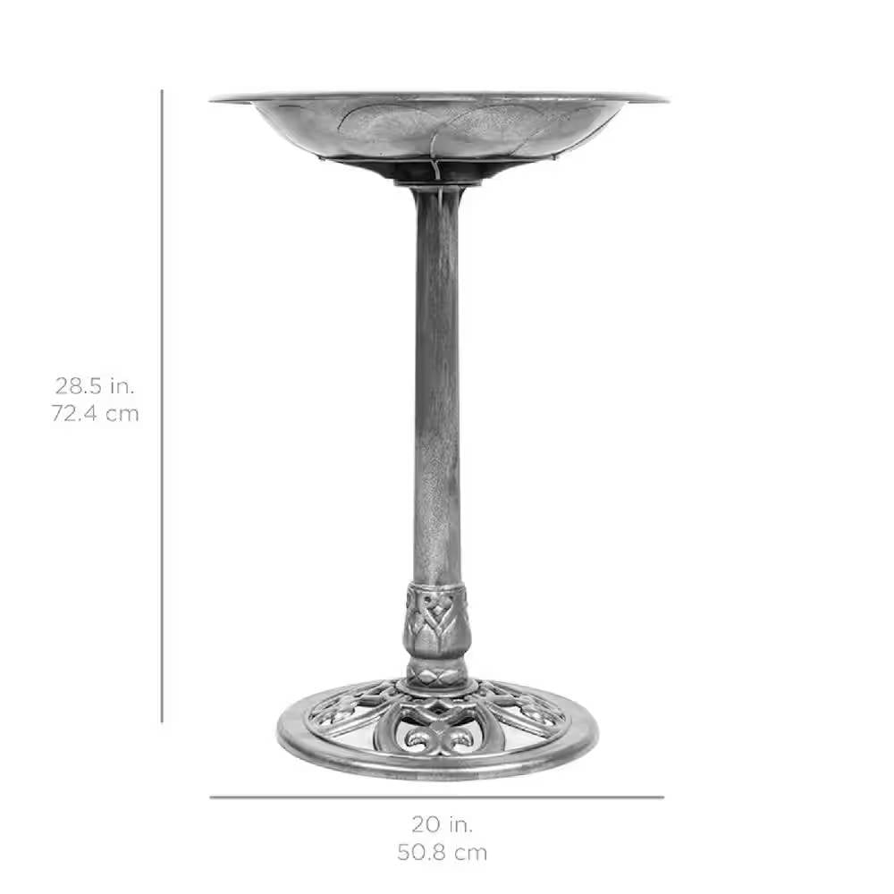 Outdoor Weather Resistant Polyresin Bird Bath in Rustic Aged Silver Finish