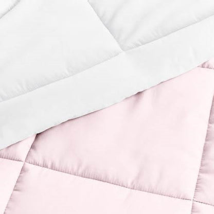 Full/Queen 3-Piece Microfiber Reversible Comforter Set in Blush Pink and White