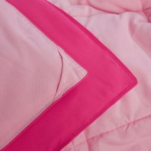 Full/Queen Traditional Microfiber Reversible 3 Piece Comforter Set in Pink