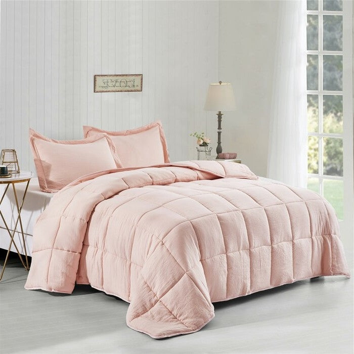 Queen Size Pink 3 Piece Microfiber Reversible Comforter Set