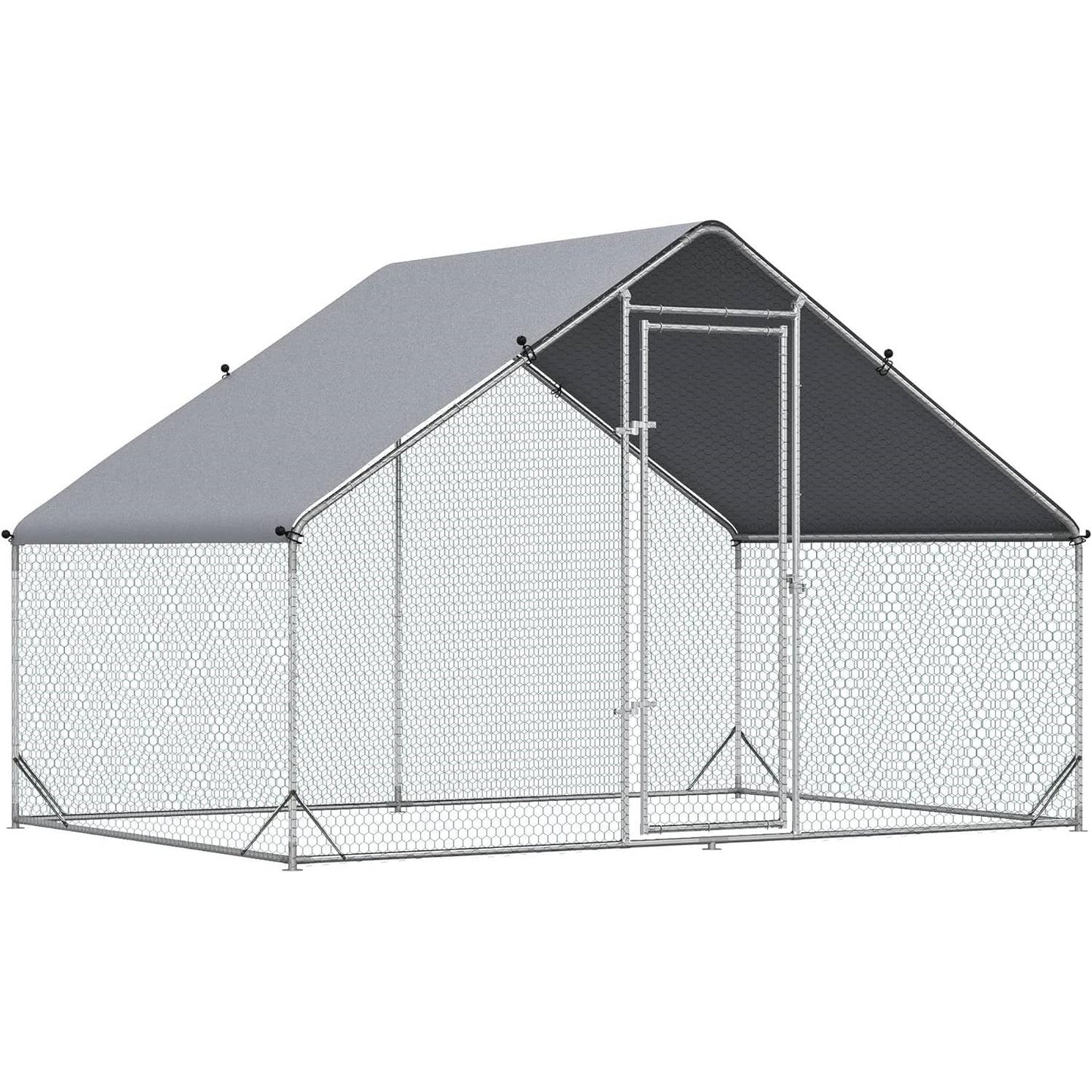 9.8 Ft x 6.6 Ft. Outdoor Yard Metal Walk-in Chicken Coop with Waterproof Cover