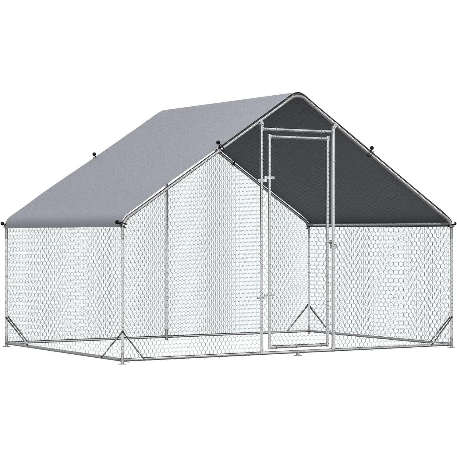 9.8 Ft x 6.6 Ft. Outdoor Yard Metal Walk-in Chicken Coop with Waterproof Cover