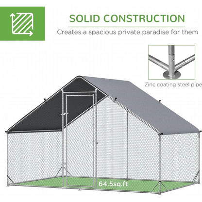 9.8 Ft x 6.6 Ft. Outdoor Yard Metal Walk-in Chicken Coop with Waterproof Cover